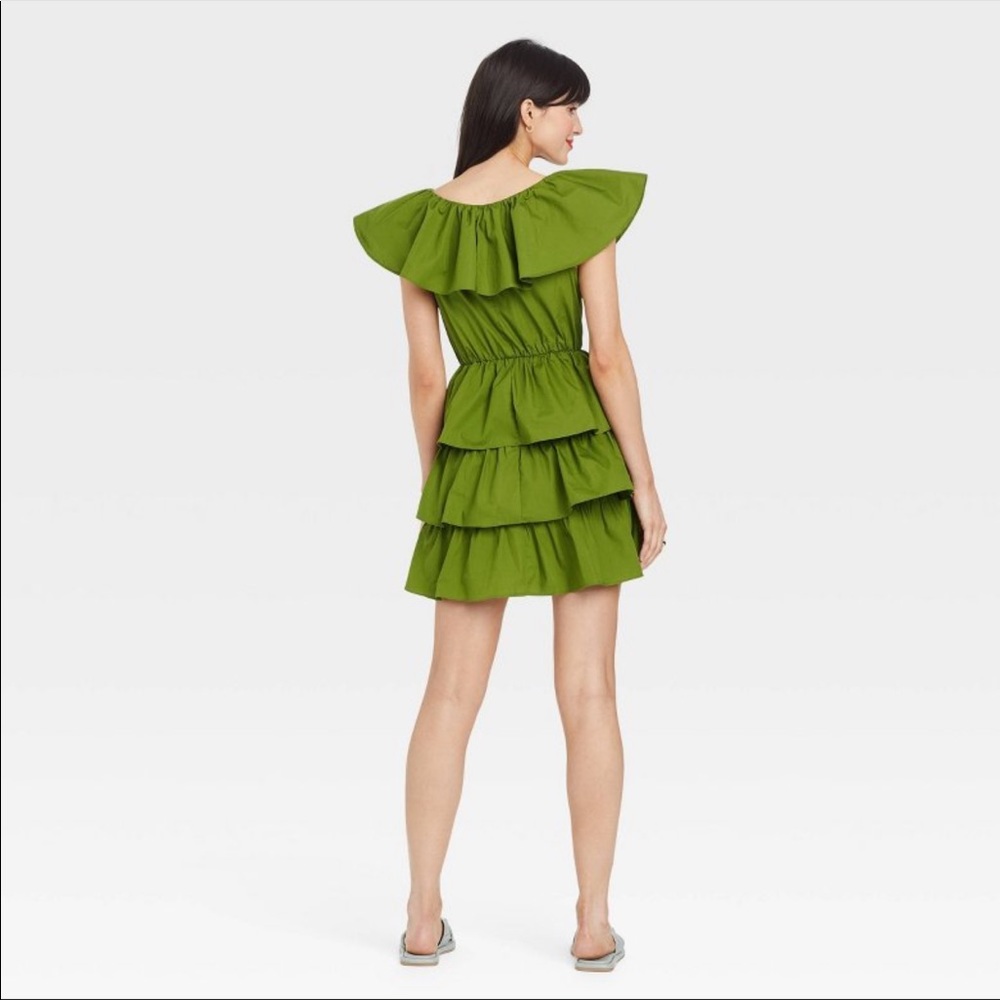 NWT A New Day Flutter Short Sleeve Multi-Tiered Dress Green - Picture 3 of 4